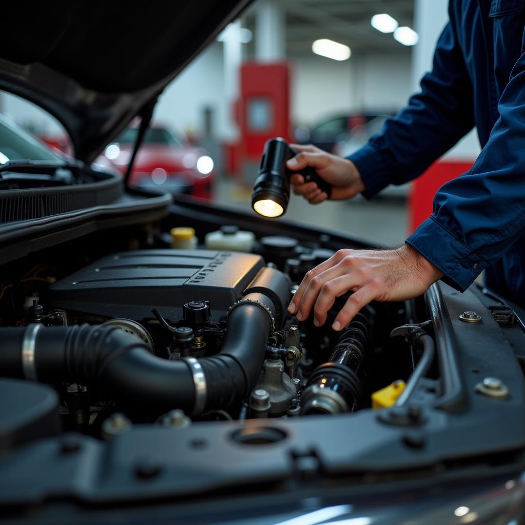 Mechanic in Ipswich Performing an Engine Bay Inspection During Car Diagnostics