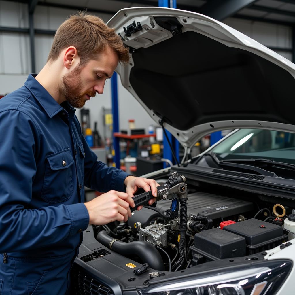 Mechanic Inspecting Engine Components