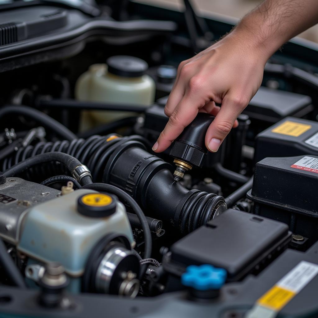 Mechanic Inspecting Engine Wiring