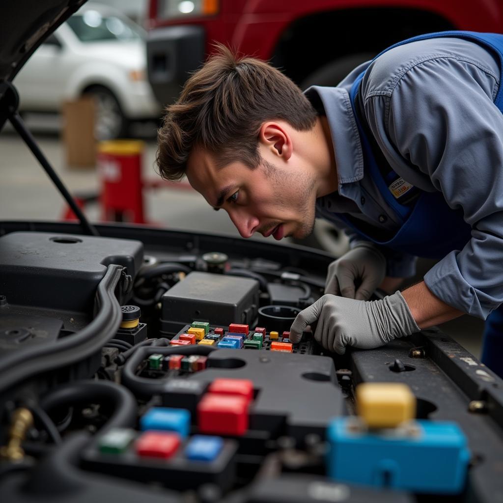 Mechanic Inspecting Fuse Box