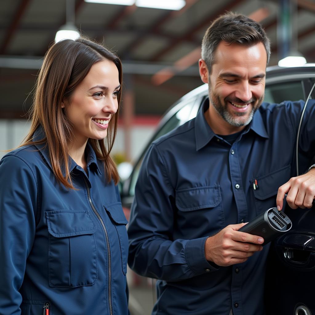 Mechanic conducting a free car diagnostic check