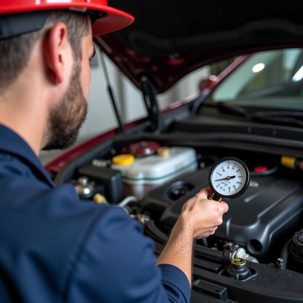 Mechanic Performing Car A/C Diagnostic