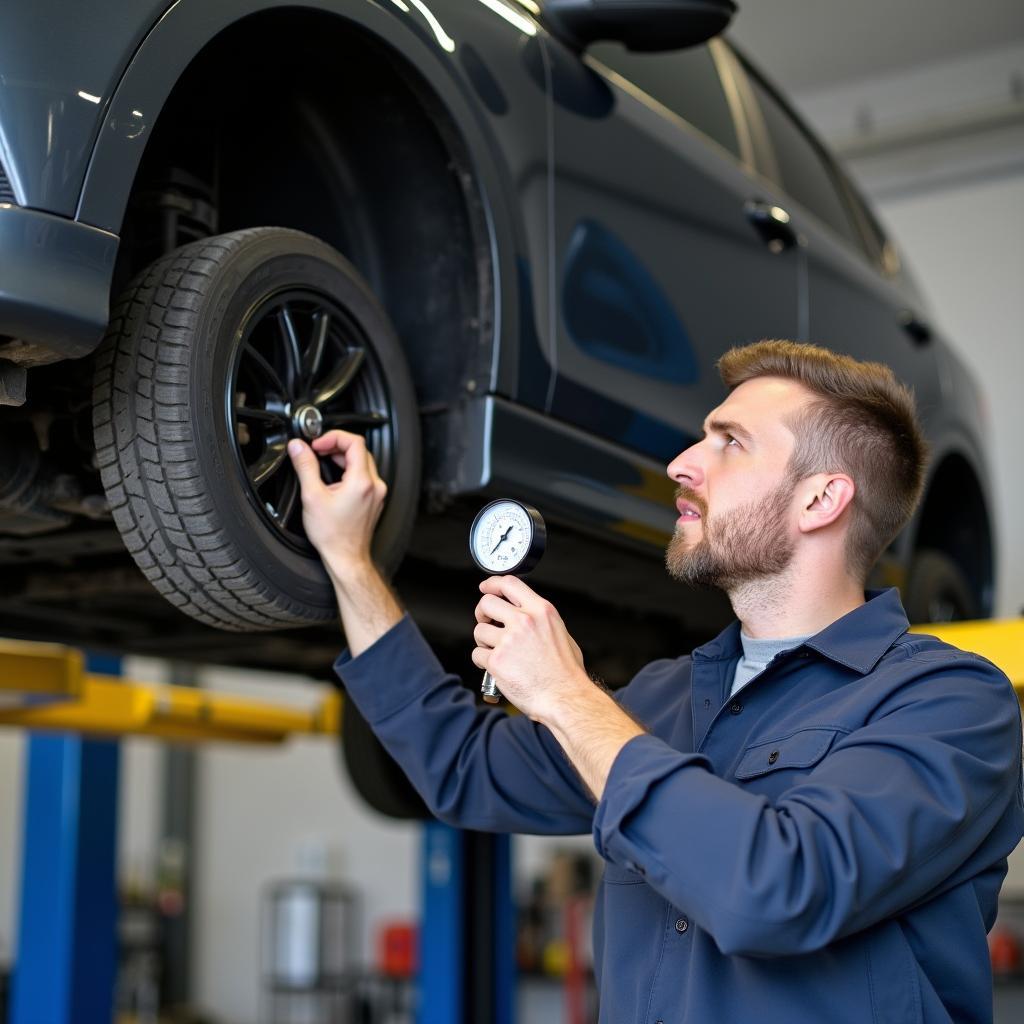 Mechanic Performing Car Aircon Diagnostic