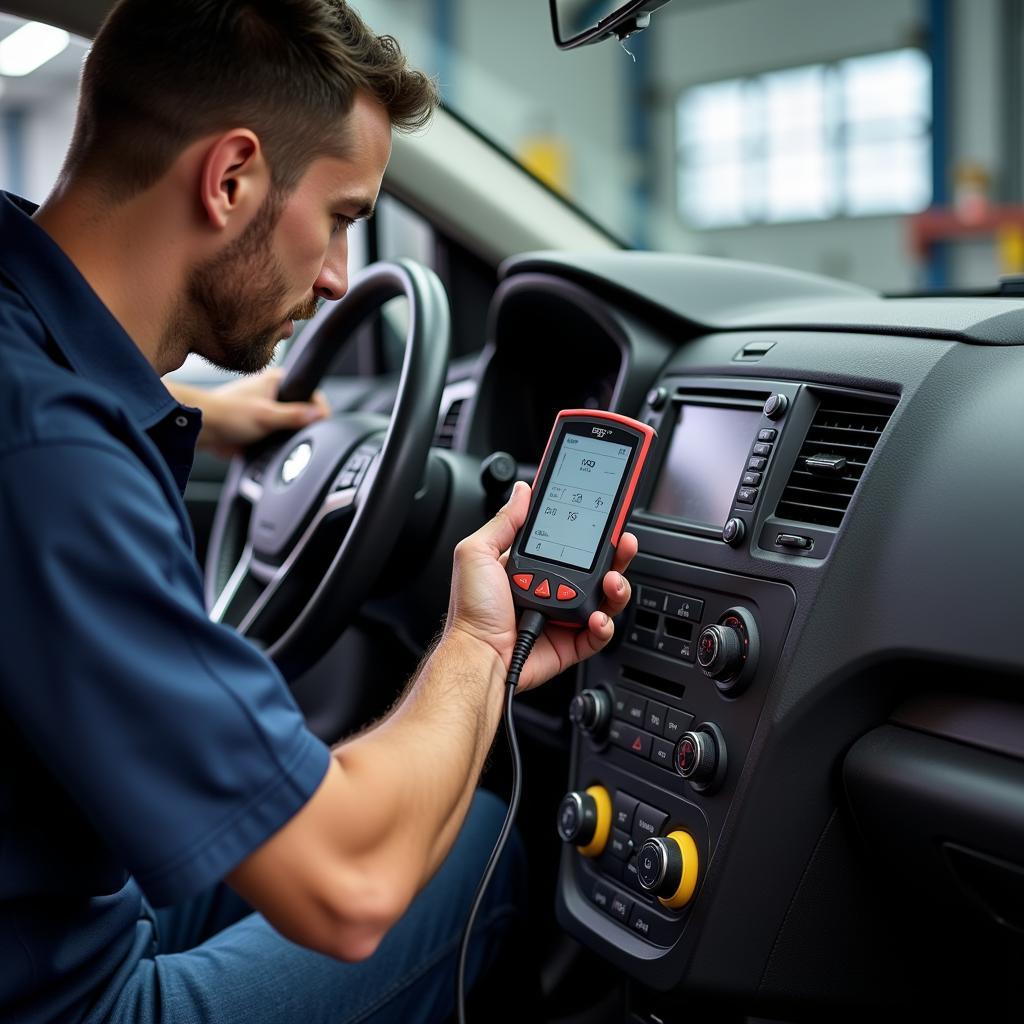 Mechanic Performing Car Aircon Diagnostics