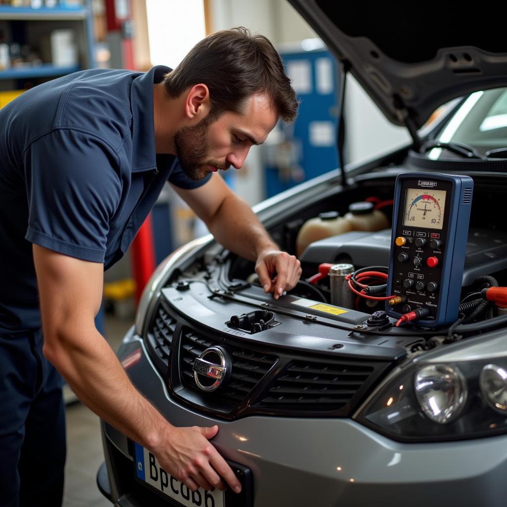 Mechanic Performing Car Battery Load Test