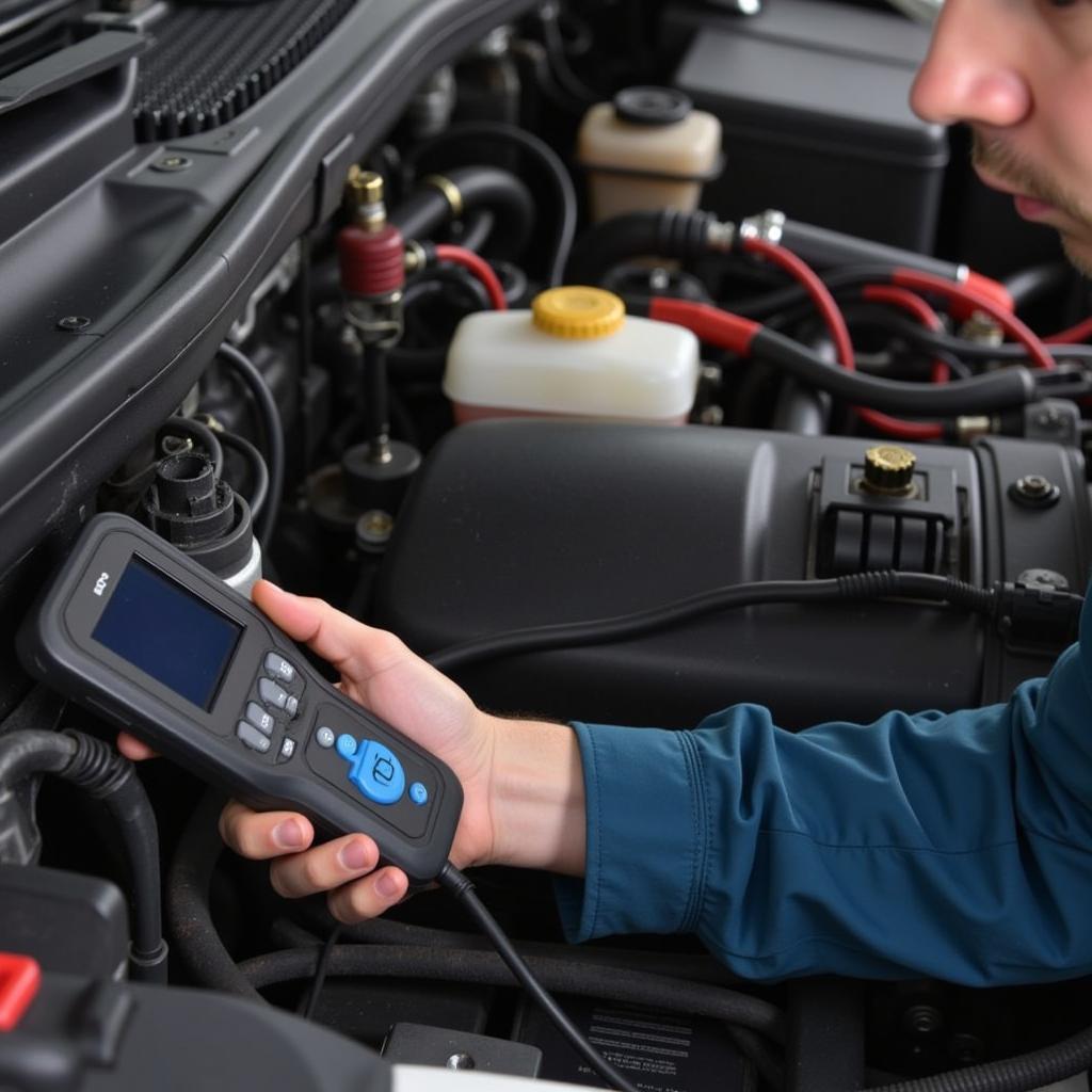 Mechanic Performing Car Computer Diagnostics