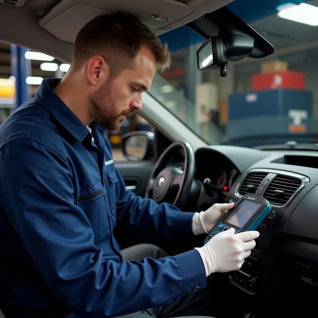 Mechanic Performing Car Diagnostic Test