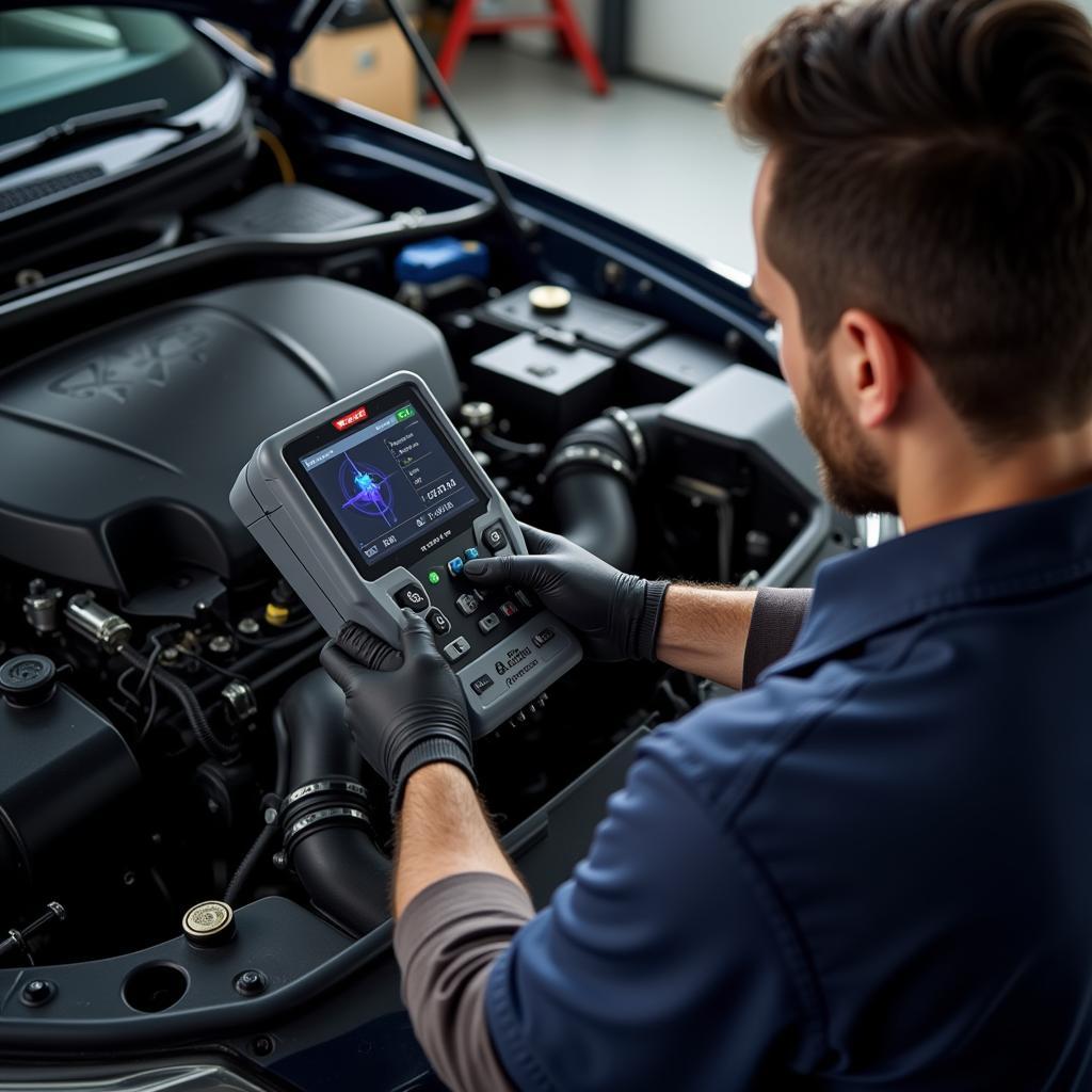 Mechanic Performing Car Diagnostic Test