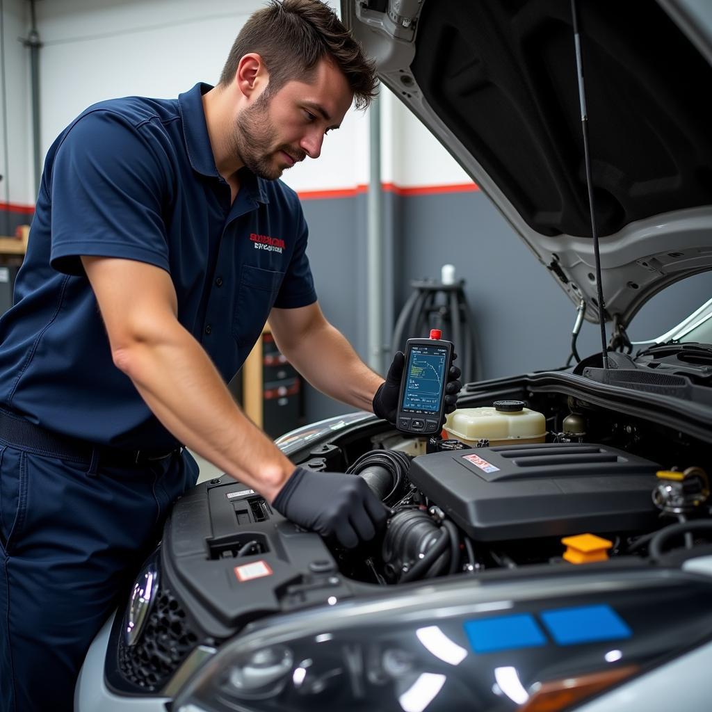 Mechanic Performing a Car Diagnostic Test