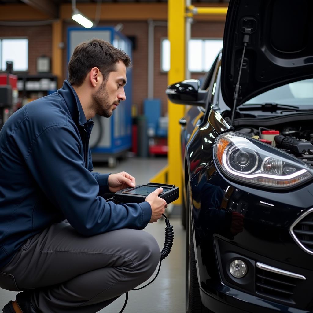 Mechanic Performing Car Diagnostic Test in Cowdenbeath