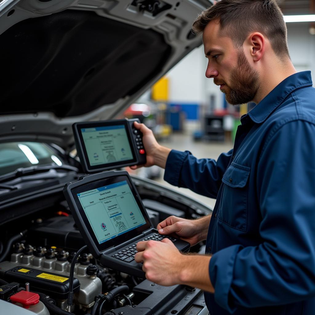 Mechanic Performing Car Diagnostics in Bristol, RI