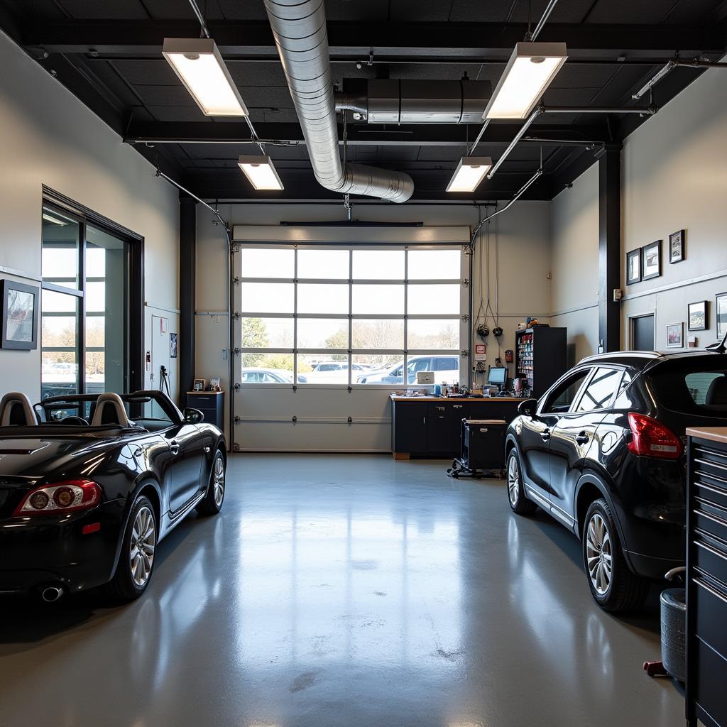 A certified mechanic using a diagnostic scanner on a car in a professional auto repair shop