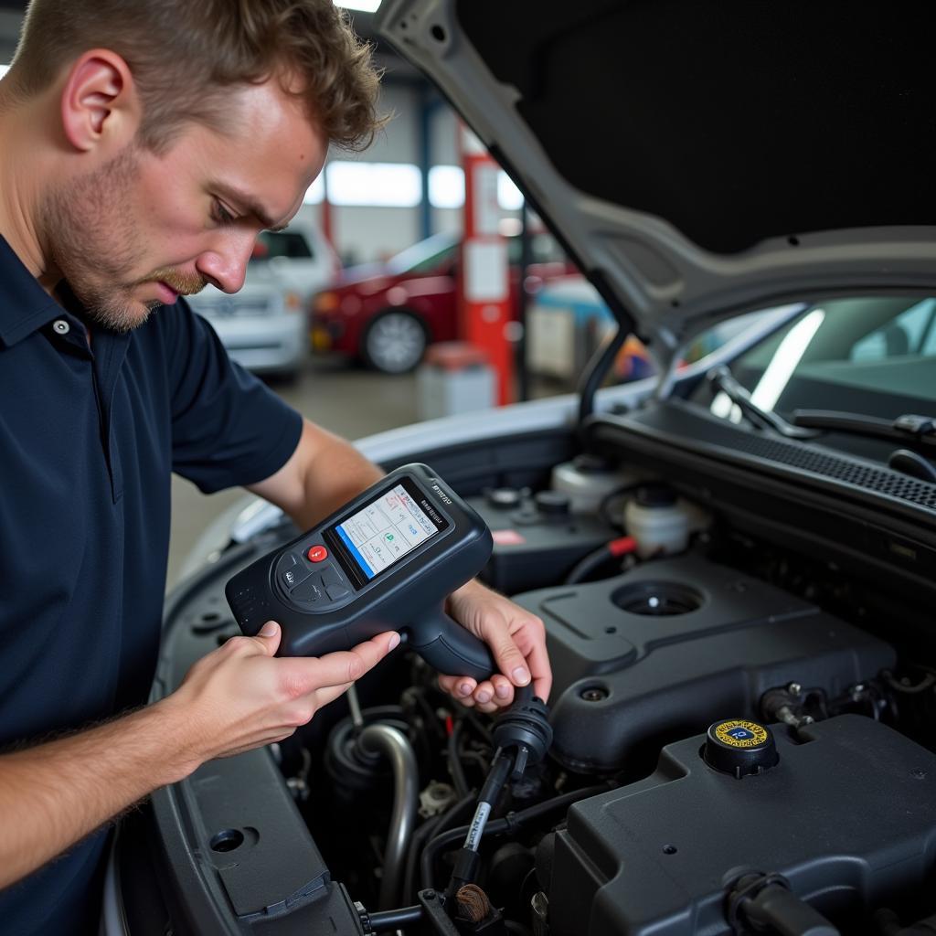 Mechanic performing car diagnostics in Hinckley