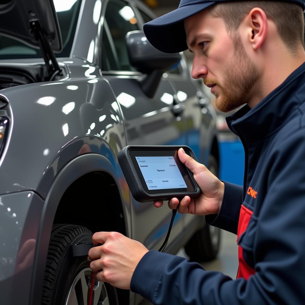 Mechanic Performing Car Diagnostics in Shirley