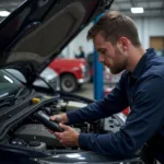 Mechanic Performing Car Diagnostics in Wrexham