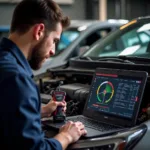 Mechanic Performing Car Electrics Diagnostics