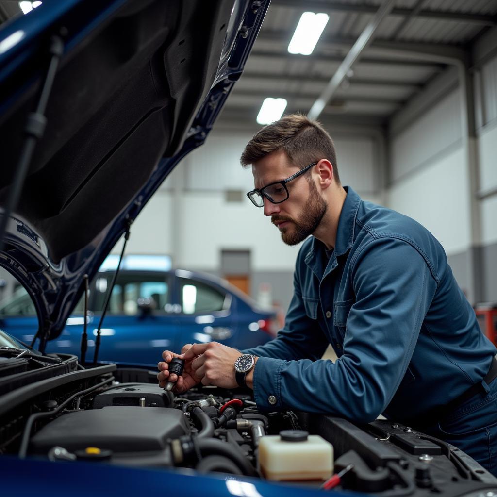 Mechanic Performing Car Maintenance at Home