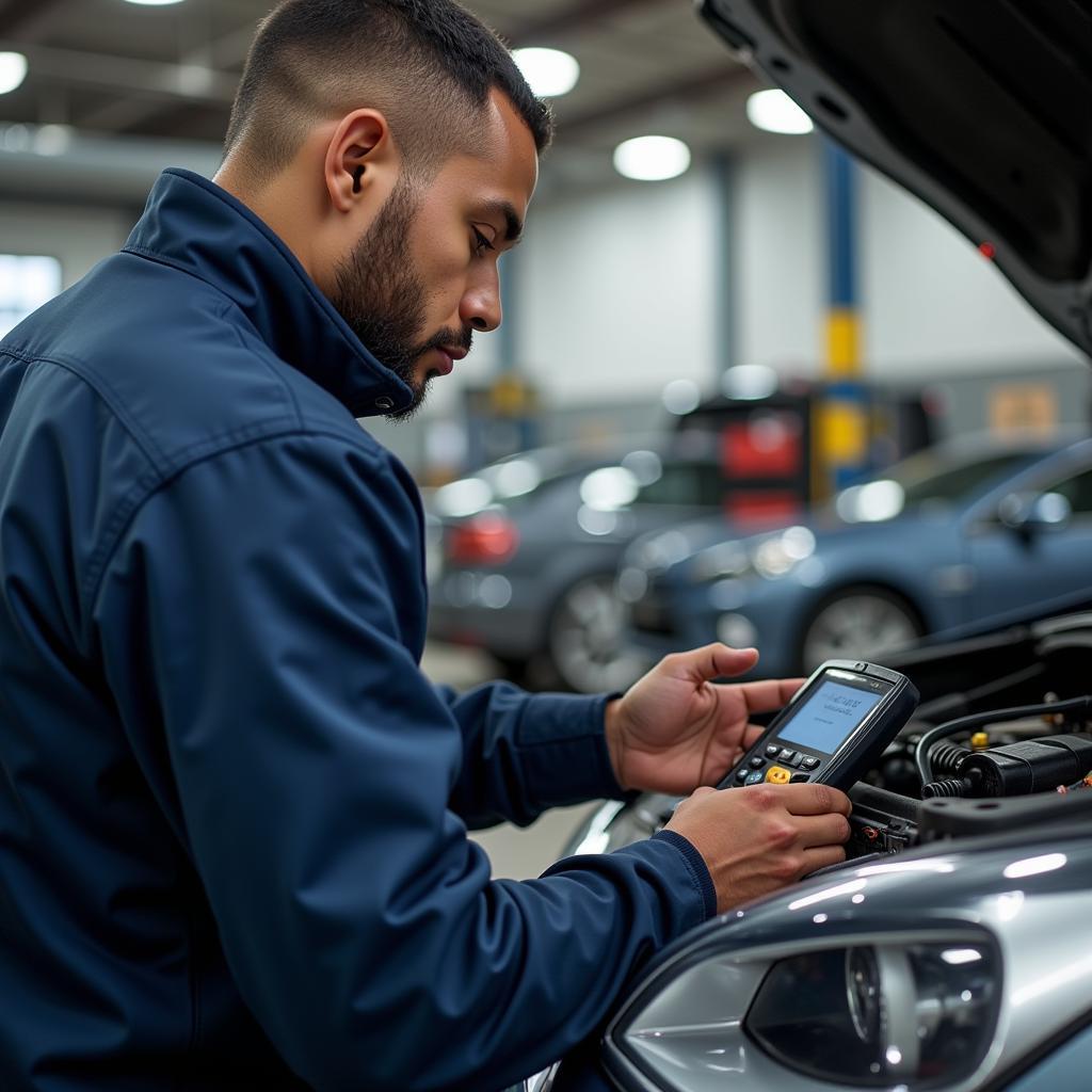 Mechanic Performing a Diagnostic Test on a Car