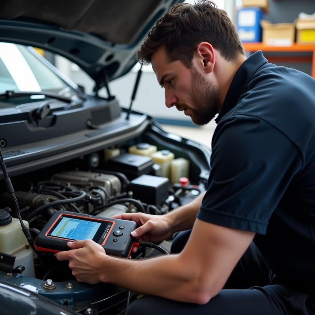 Mechanic Performing Car Diagnostics in Wigan