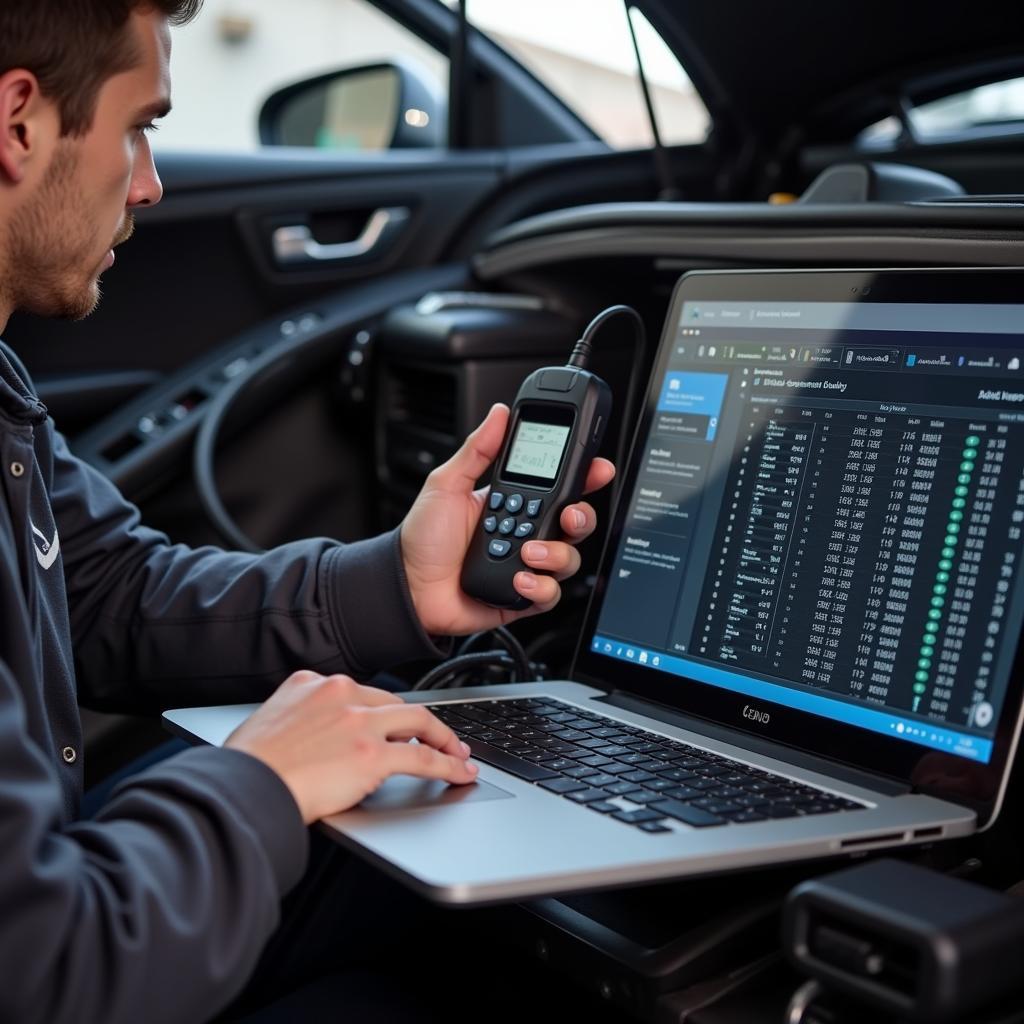 Mechanic Performing a Full Diagnostic Car Test