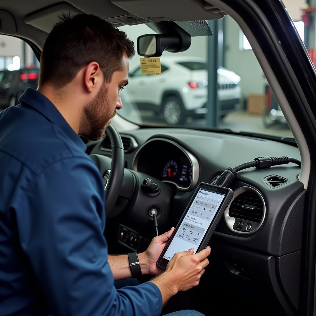 Mechanic Performing Jeep Renegade Diagnostics Prompt