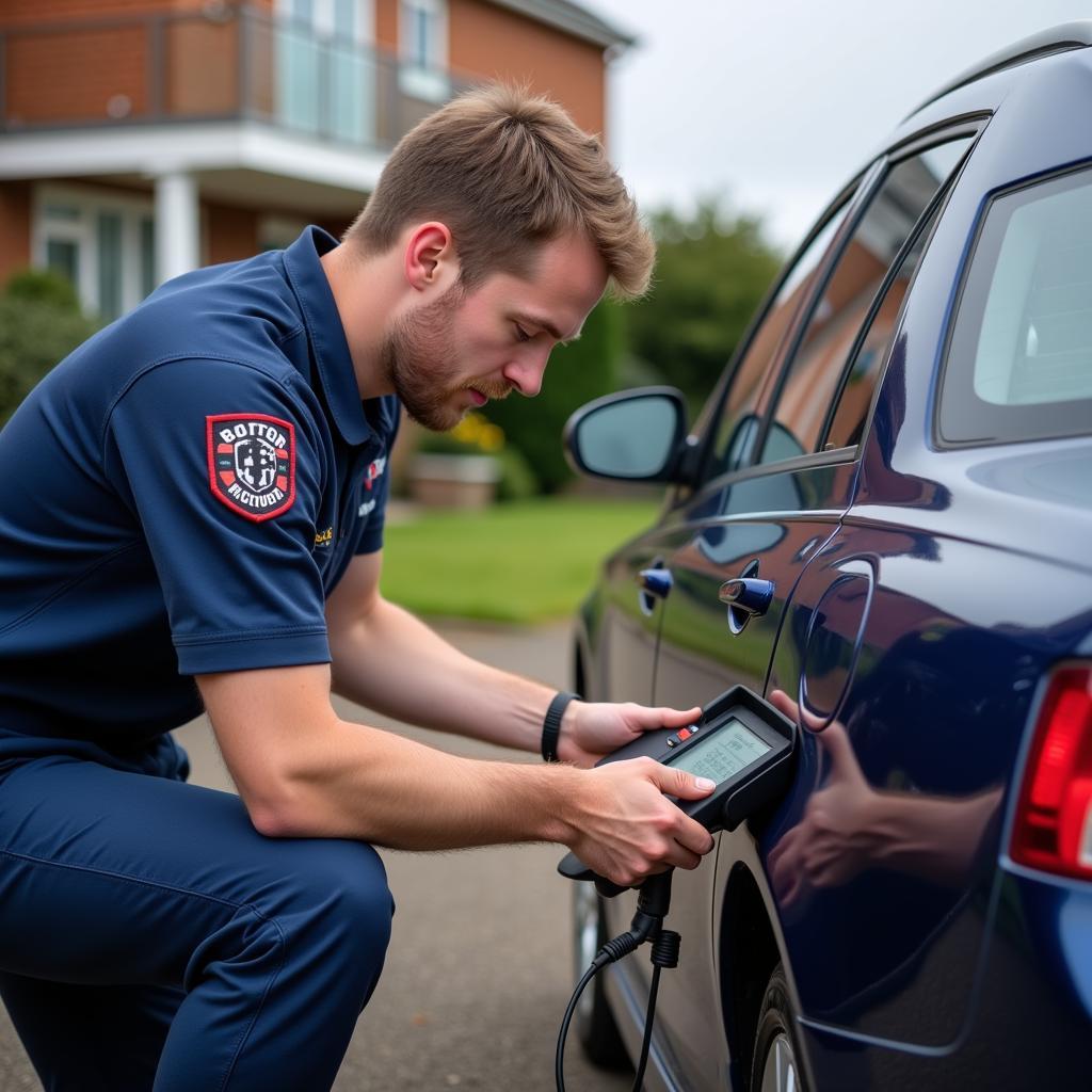 Mechanic Performing On-Site Car Diagnostics in Romsey