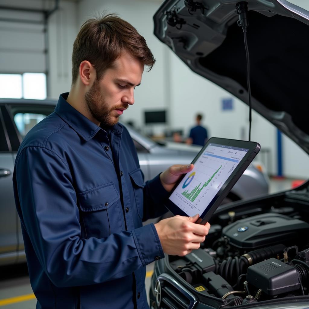 Mechanic Performing On-Site Car Diagnostics