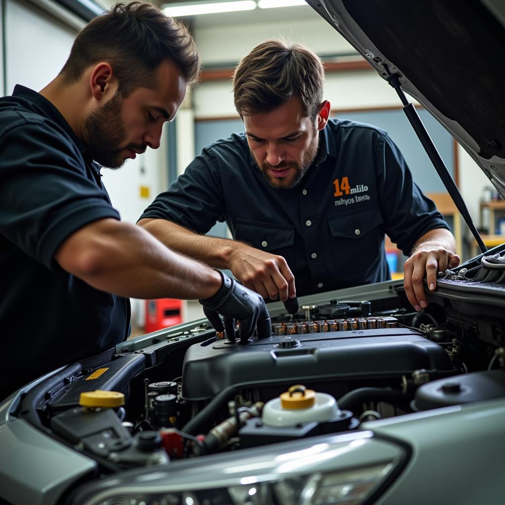 Mechanic performing a visual inspection on a car engine in Luton