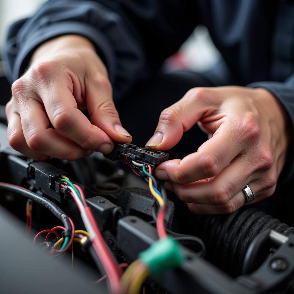 Mechanic Repairing Car Wiring Harness