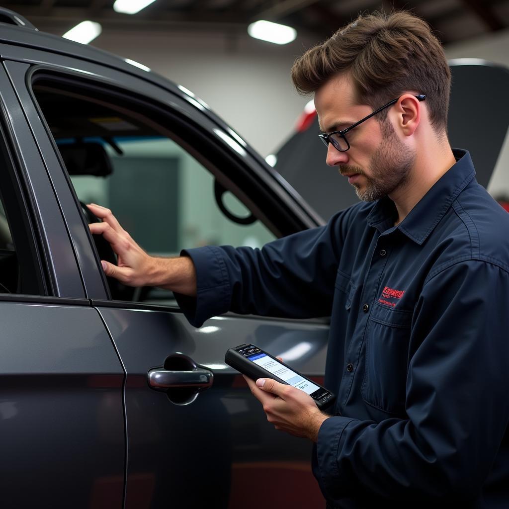 Mechanic Resetting Code Reader in Garage