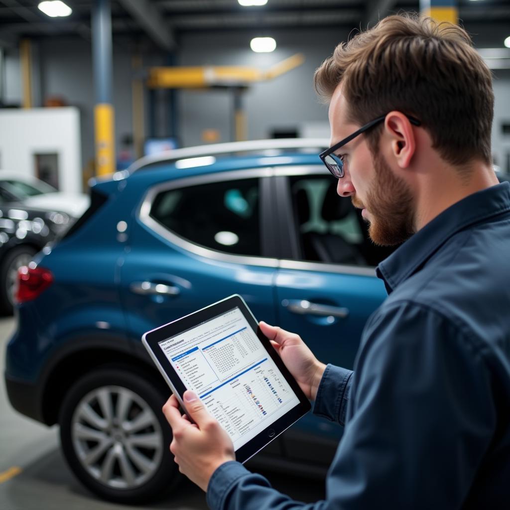 Mechanic Reviewing Car Diagnostic Report