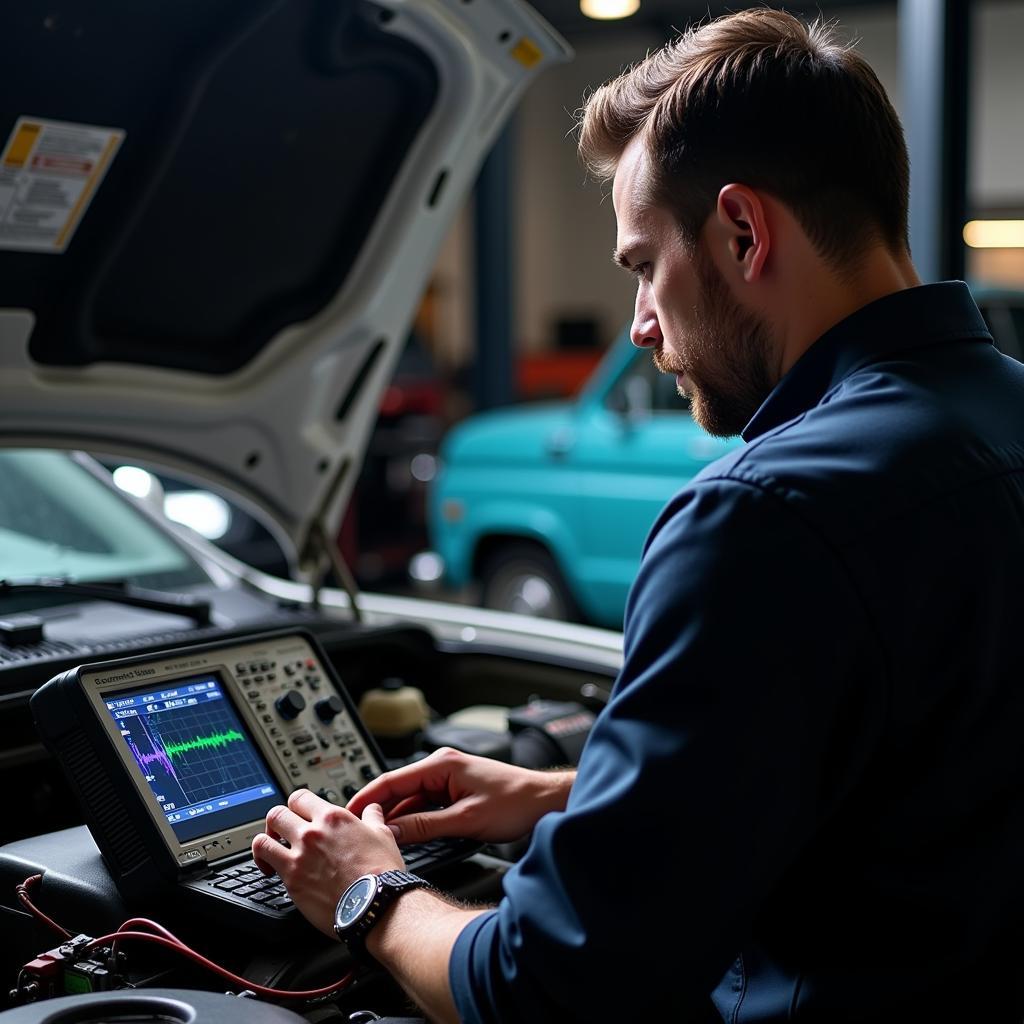 Mechanic Selecting Oscilloscope