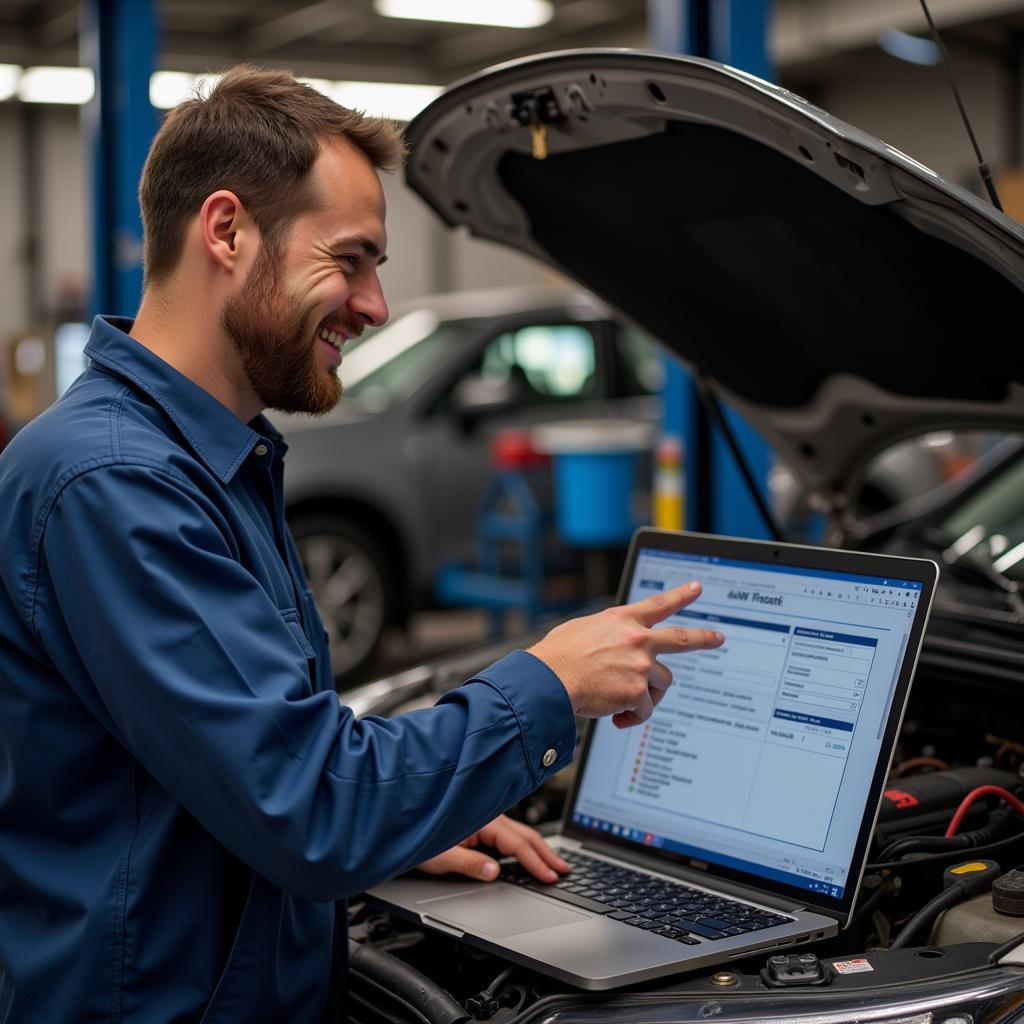 Mechanic successfully diagnosing a car issue using software