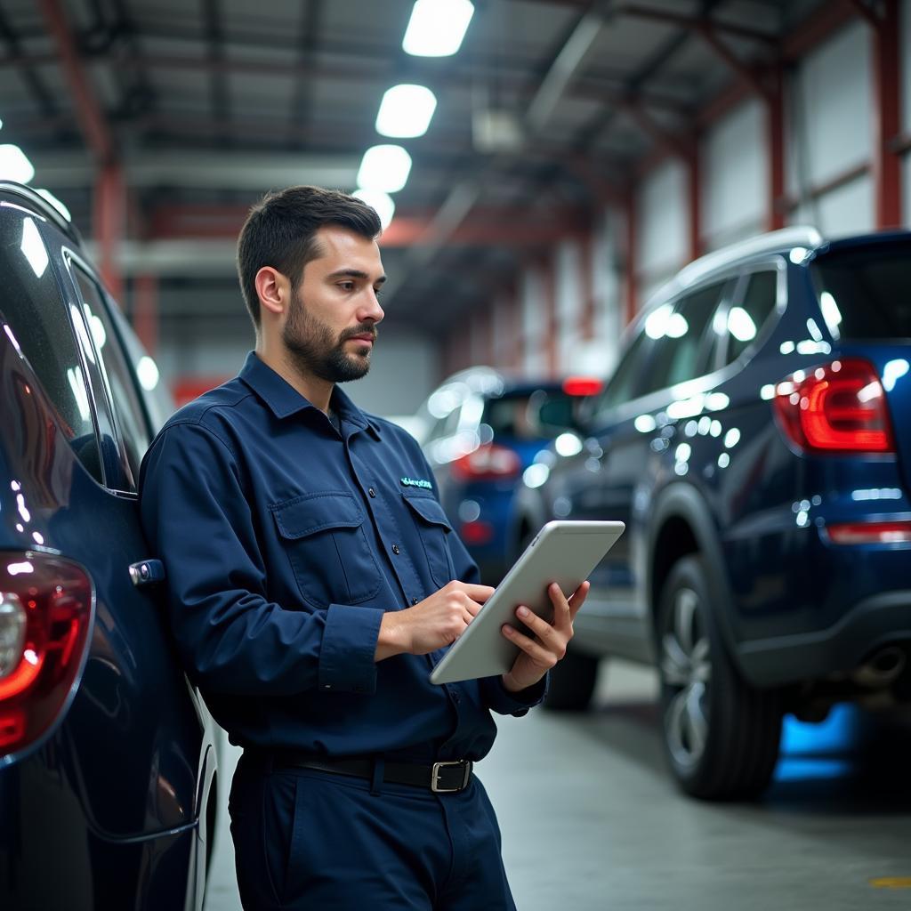 Mechanic Using a Digital Tablet to Access Car Repair Information