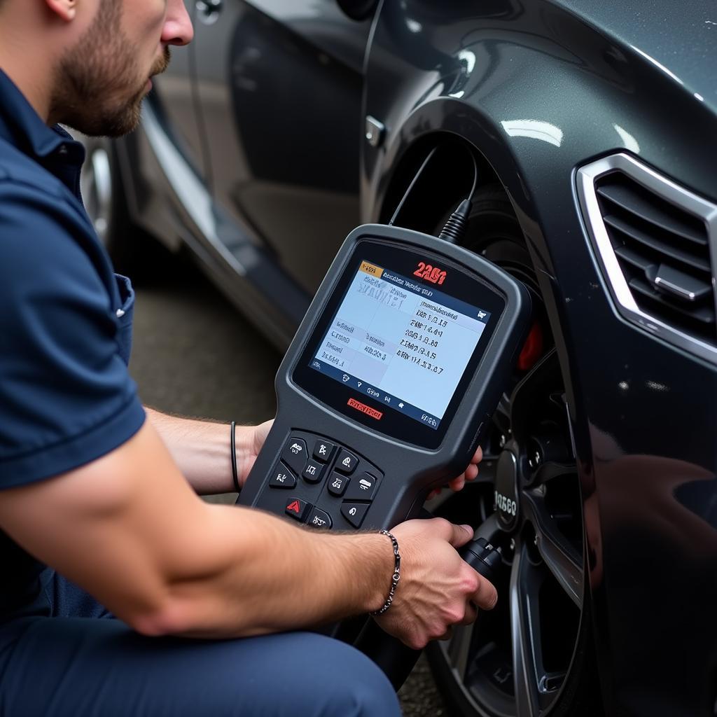 Mechanic Using AS100 Diagnostic Tool