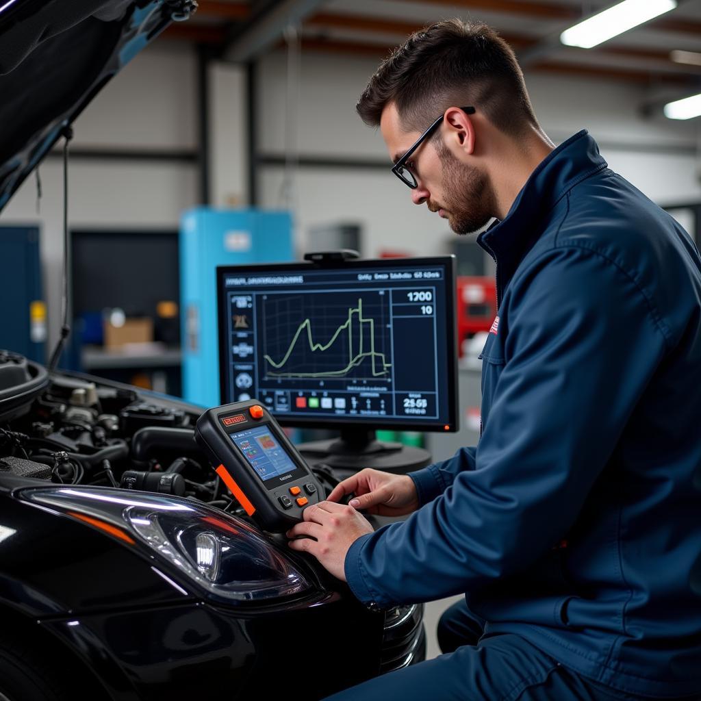 Mechanic Performing Auto XS Car Diagnostic