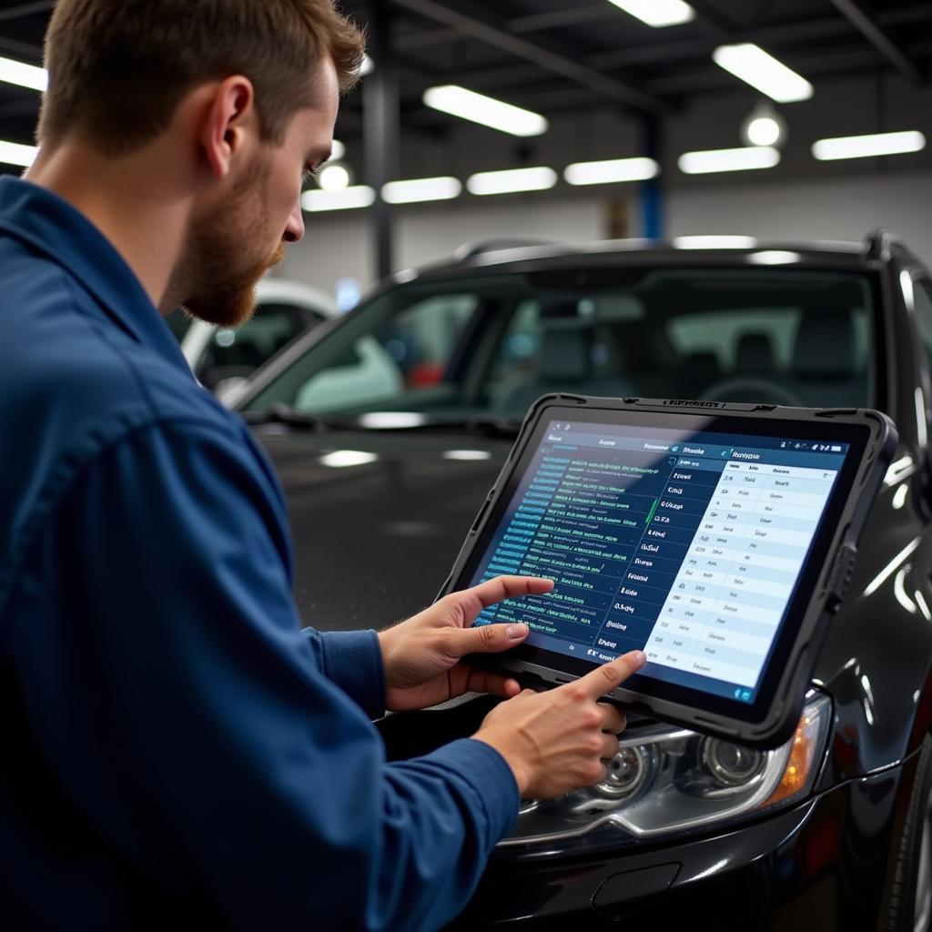 Mechanic Using Autocom CDP Pro for Car Diagnostics