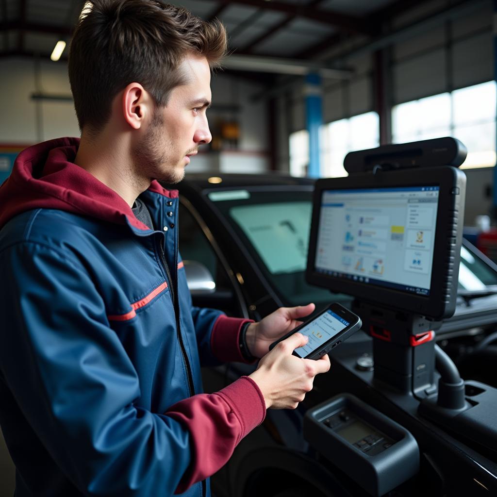 Mechanic Using Bluetooth Diagnostic Tool