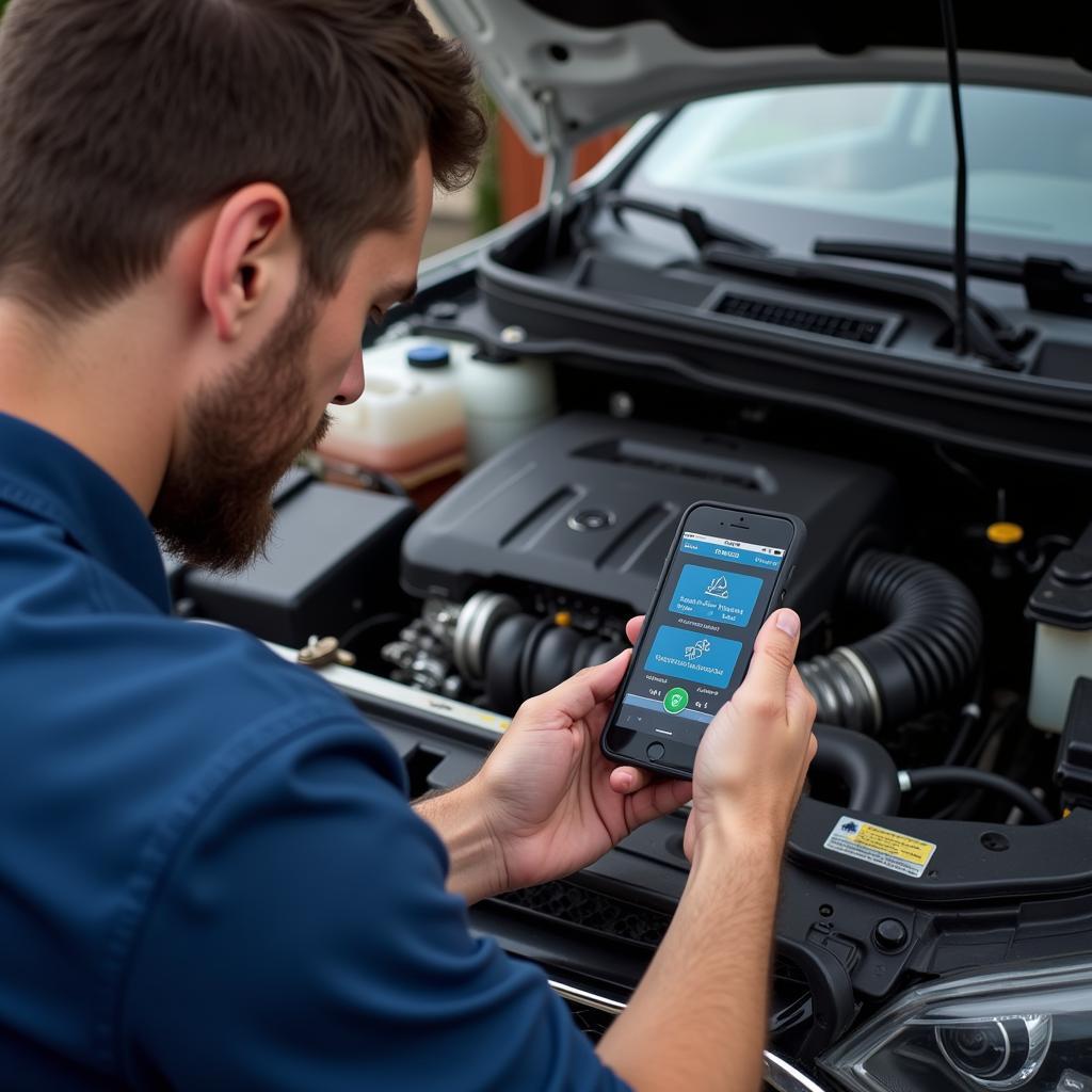 Mechanic Using Bluetooth OBD2 Scanner