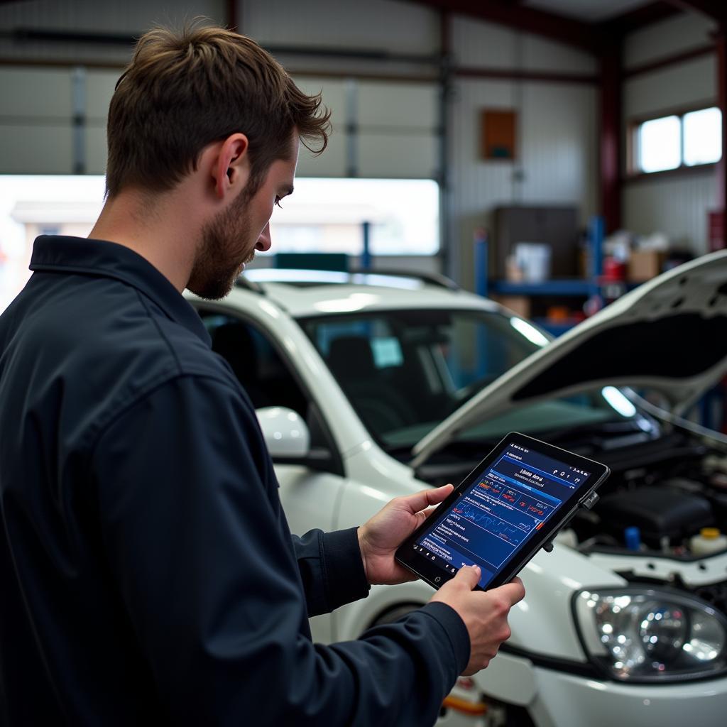 Mechanic Using Bluetooth OBDII Scanner