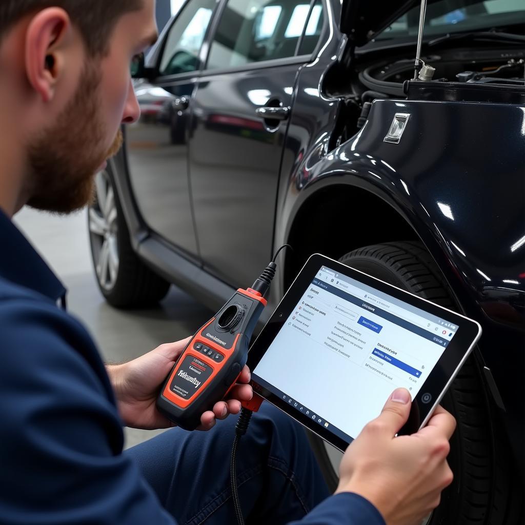 Mechanic Connecting Bluetooth Scan Tool