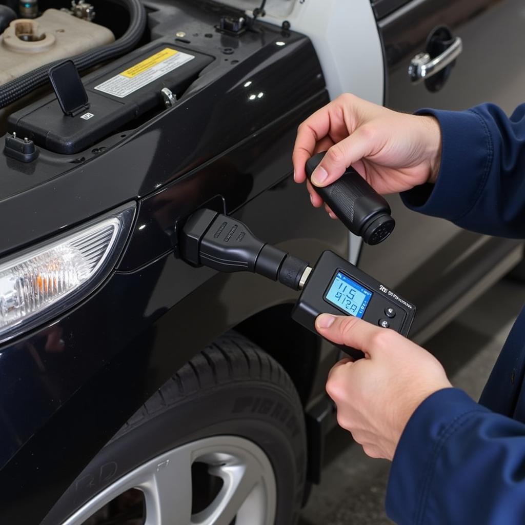 Mechanic Using Bluetooth Scanner on a Car's OBD-II Port