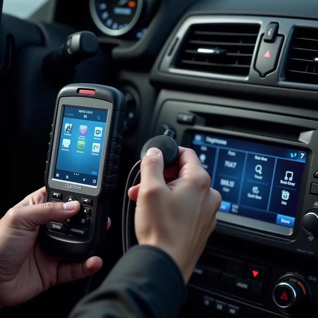 Mechanic Using a BMW Scanner for Diagnostics