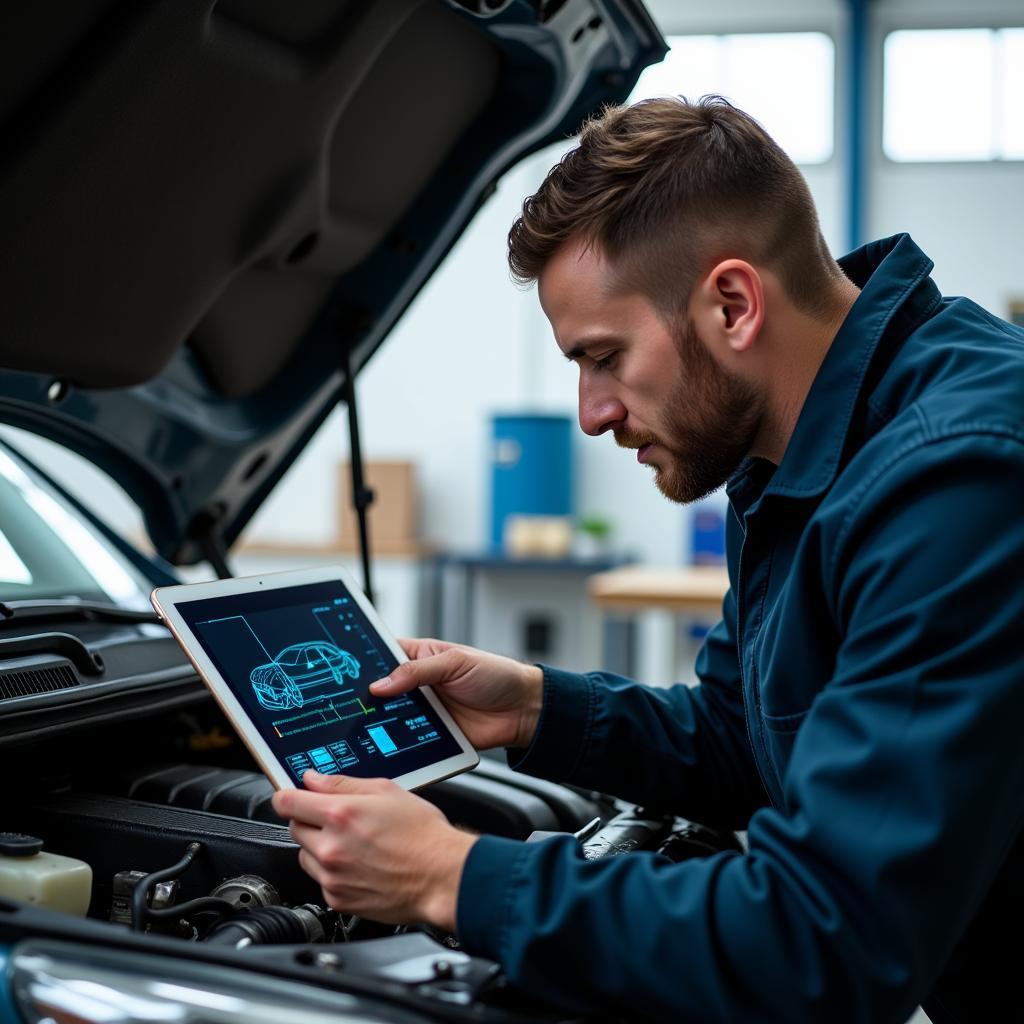 Mechanic Using a Car Diagnostic App