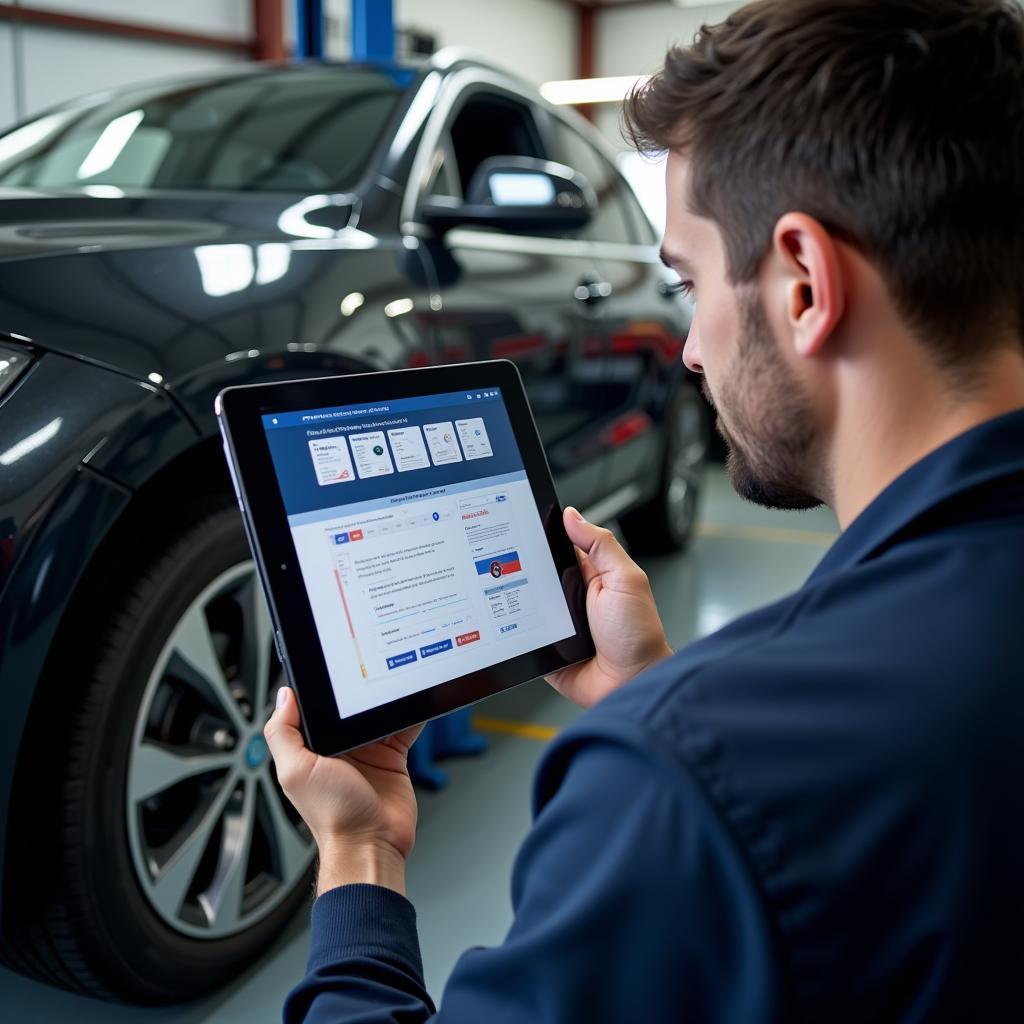 Mechanic Using Diagnostic App