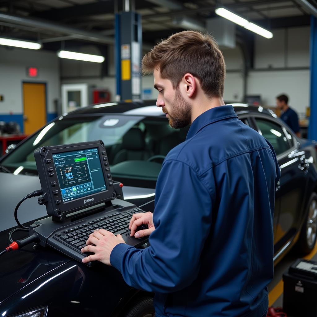 Mechanic Using a Professional-Grade Diagnostic Machine