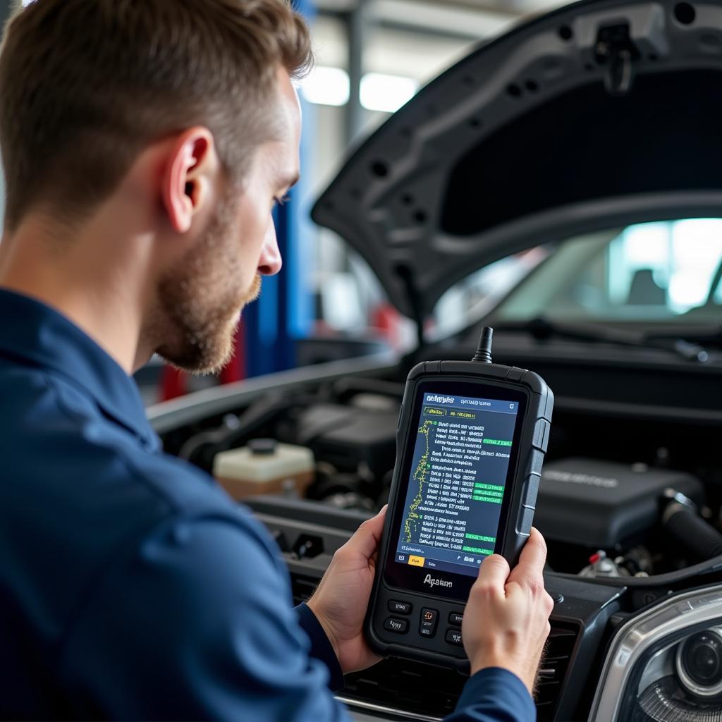 Mechanic Using Car Diagnostic Scanner