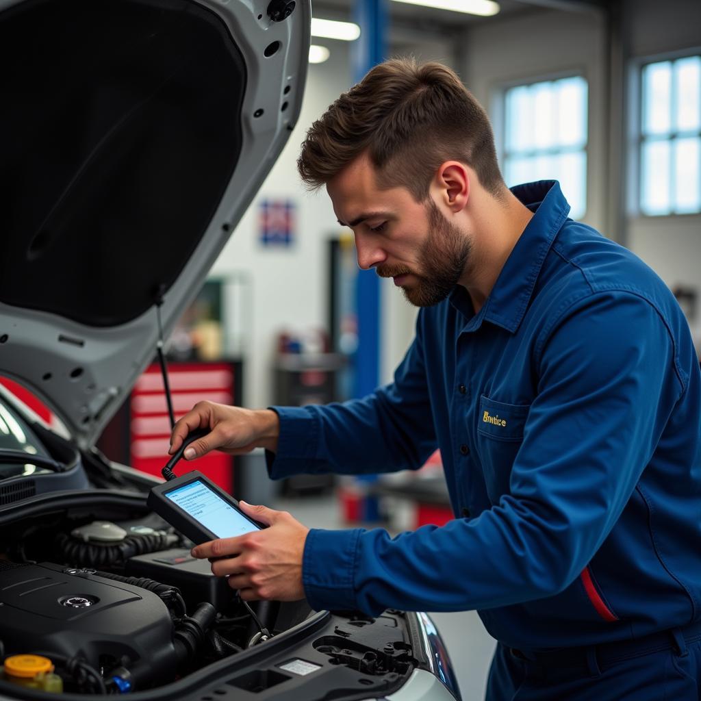 Mechanic Using Car Diagnostic Scanner