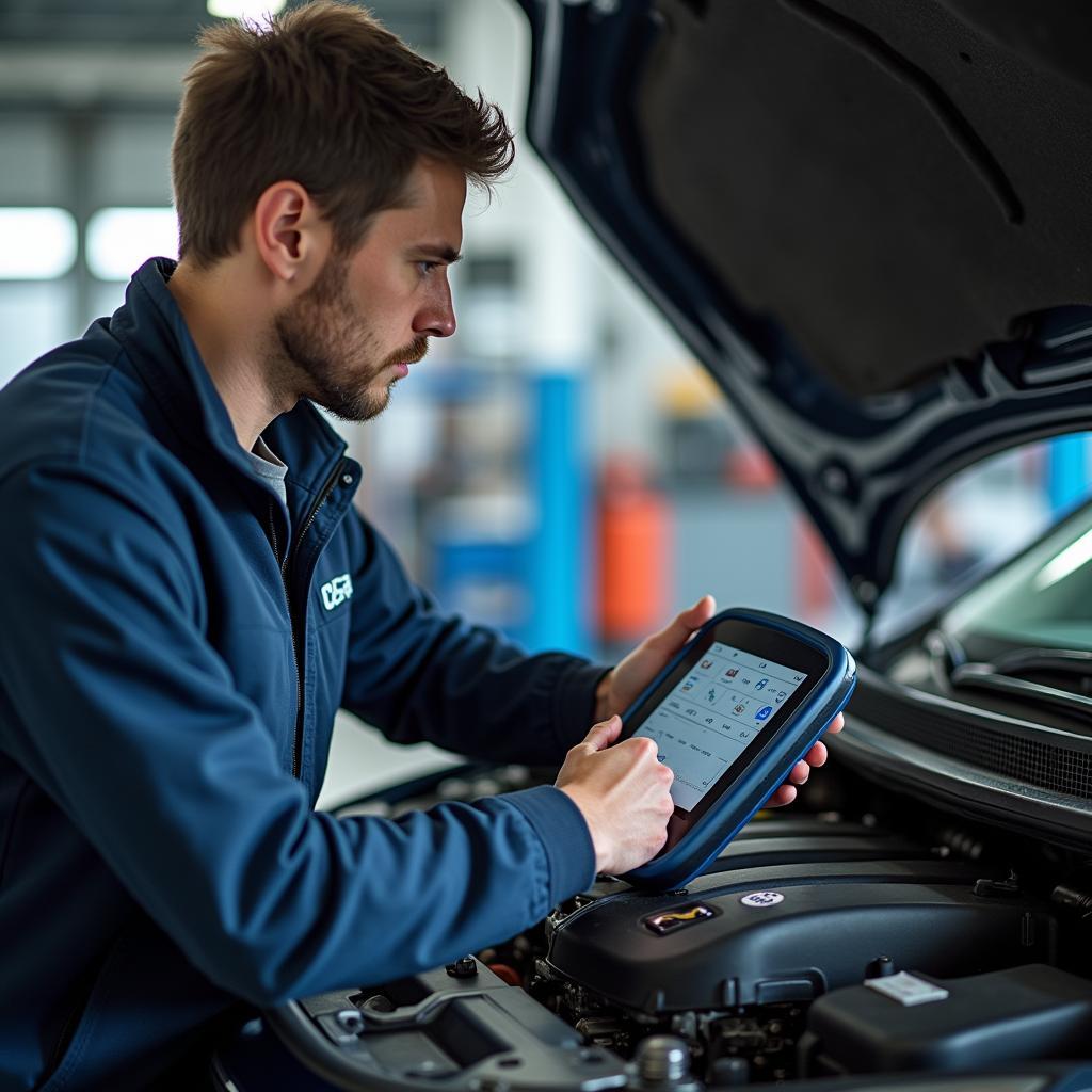 Mechanic Using a Car Diagnostic Scanner