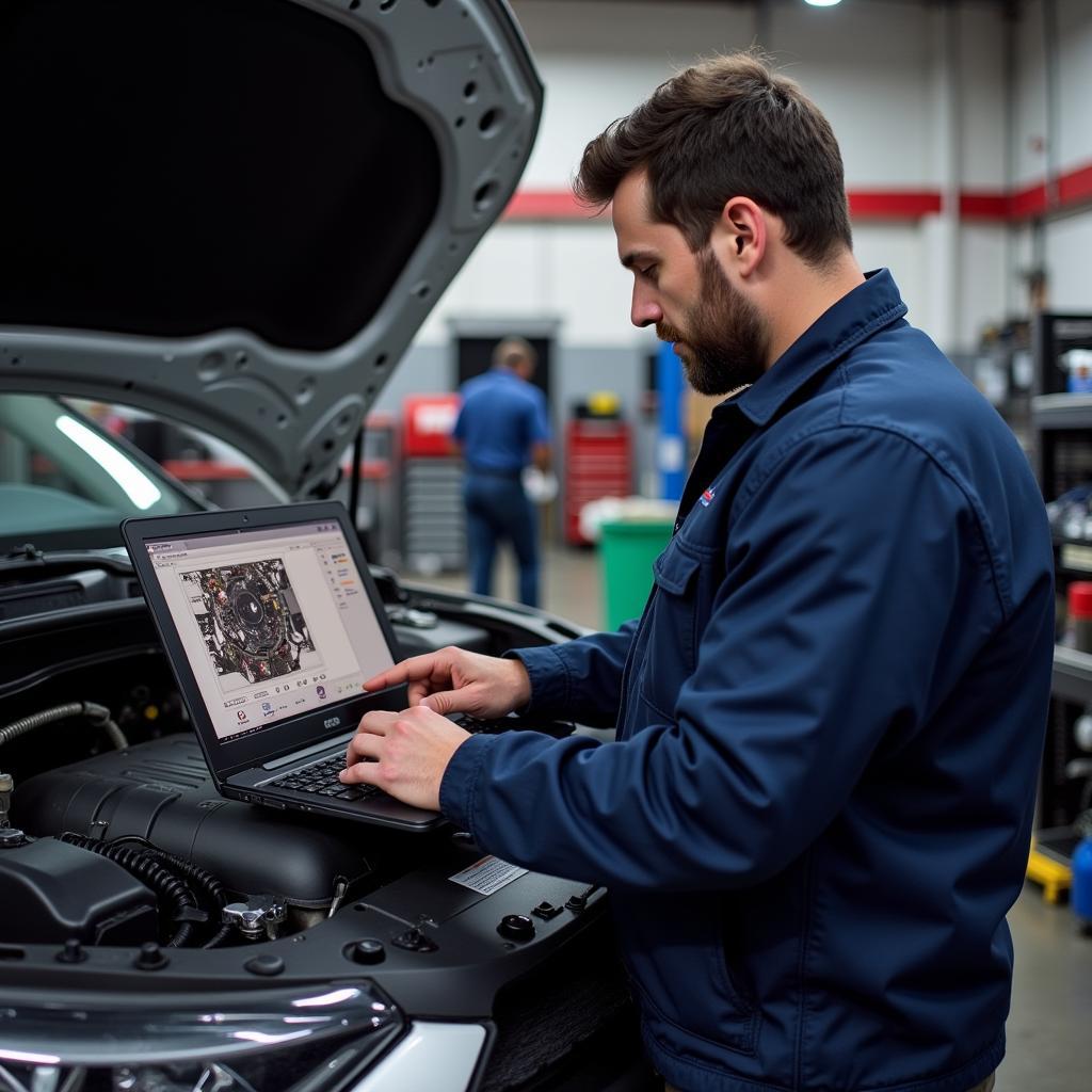 Mechanic Utilizing Car Diagnostic Software in 2018